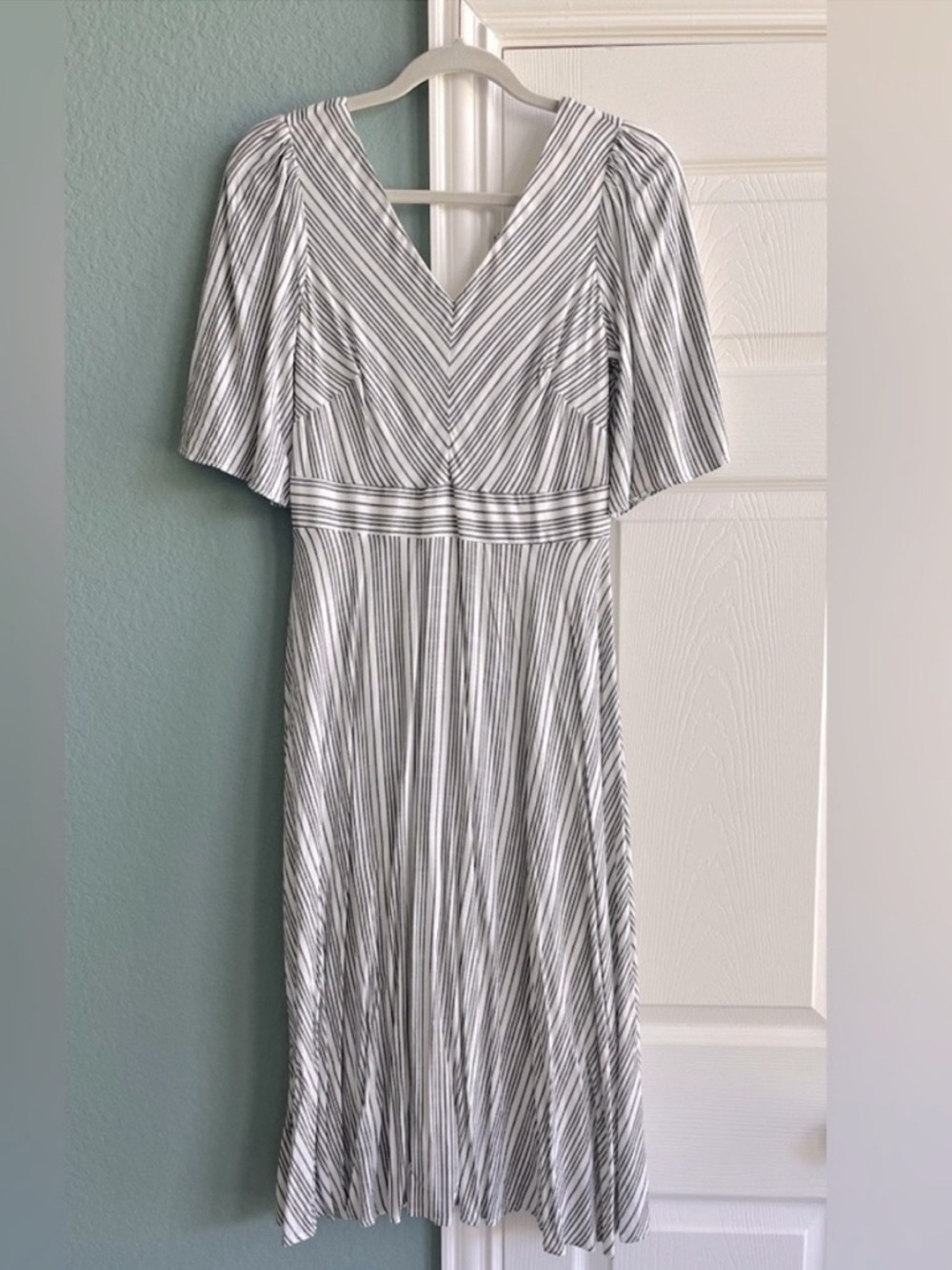 Maison Tara Black and White Striped Midi Dress